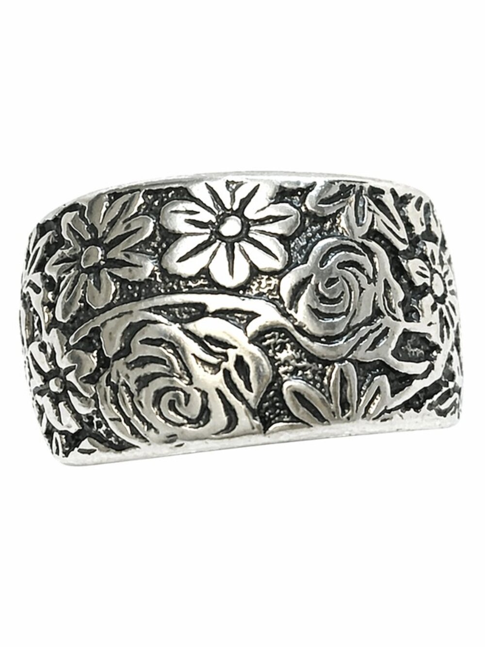Retired Silpada Sterling Silver Floral Wide Band Ring Size 6.5